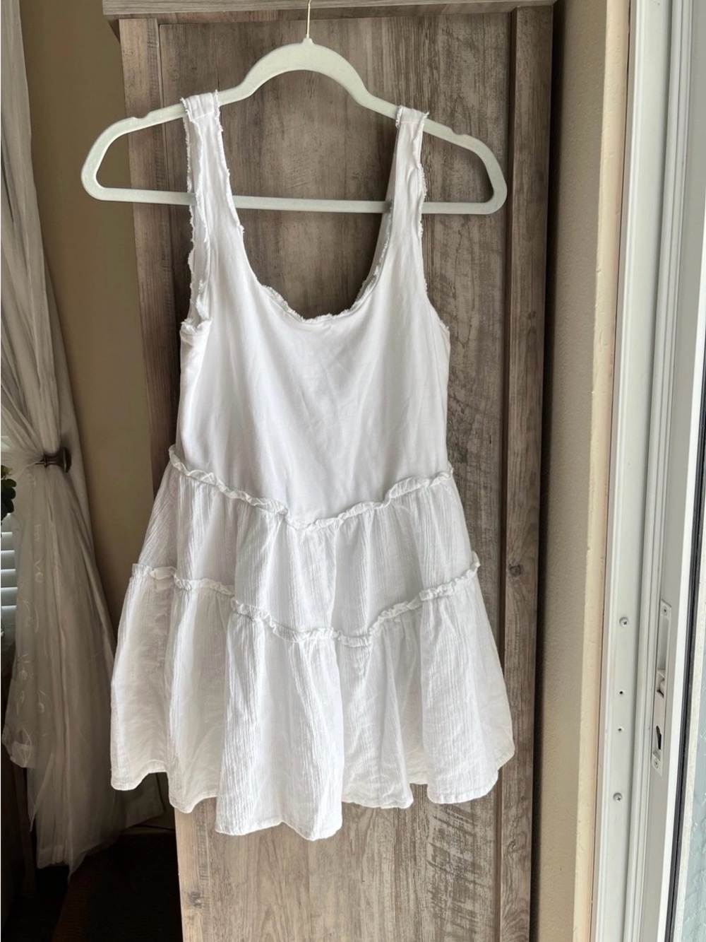 White Tiered Cotton Tank Dress - Women Tops Size Small